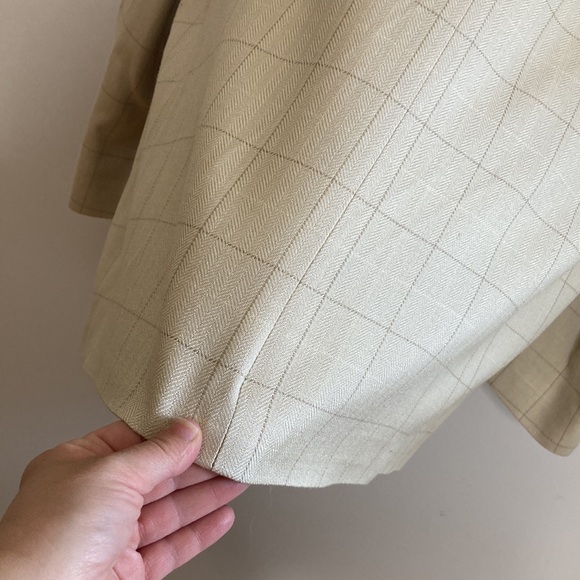 Lauren Ralph Lauren Sport Coat Mens 46R Silk Cream Herringbone Windowpane Blazer - Picture 10 of 16